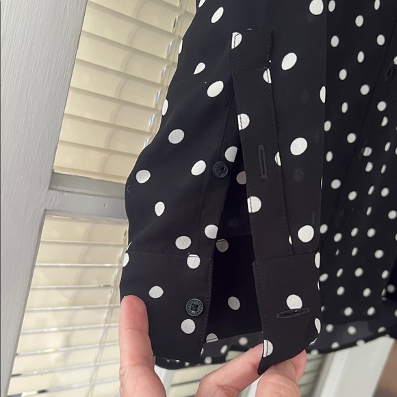 Express Sheer Black and White Portofino Polka Dot Blouse - Picture 2 of 7